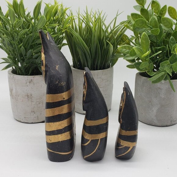 LAUREL Burch Trio Cat Hand Painted Black Gold Wooden Folk Art Figurines - Picture 8 of 9